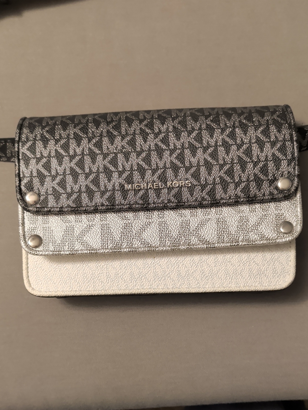 Michael Kors Black, Silver and White MK Logo Belt Bag